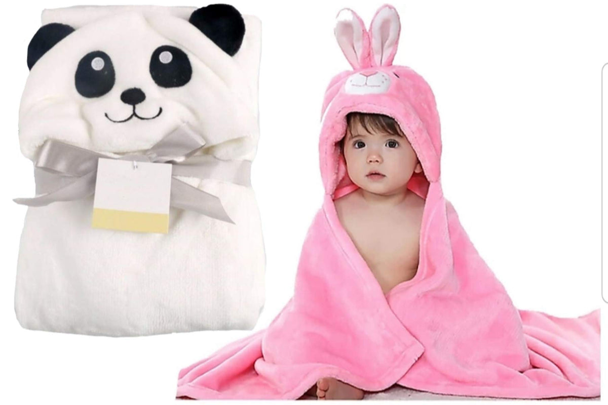 BRANDONN New Born baby Blanket Combo Pack of Hooded Funny Cap Baby Wrapper Cum Baby Bath Towel Cum Baby Blankets (Pink Rabbit, W