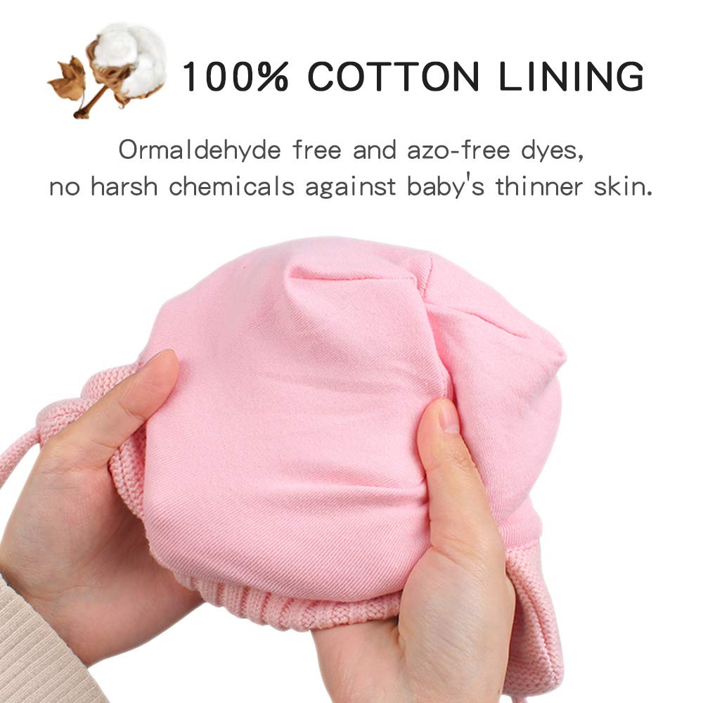 Jangannsa Cute Knitted Boys Girls Christmas Beanie Warm Earflap Winter Hat Infant Toddler Baby Beanie 0-6Y (M, Pink Pompom)