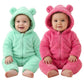 Baby Winter Fleece Romper, Hooded Bear Ears Design, Mint Green, FullZip Jumpsuit (2, Green&HotPink, 0309month)