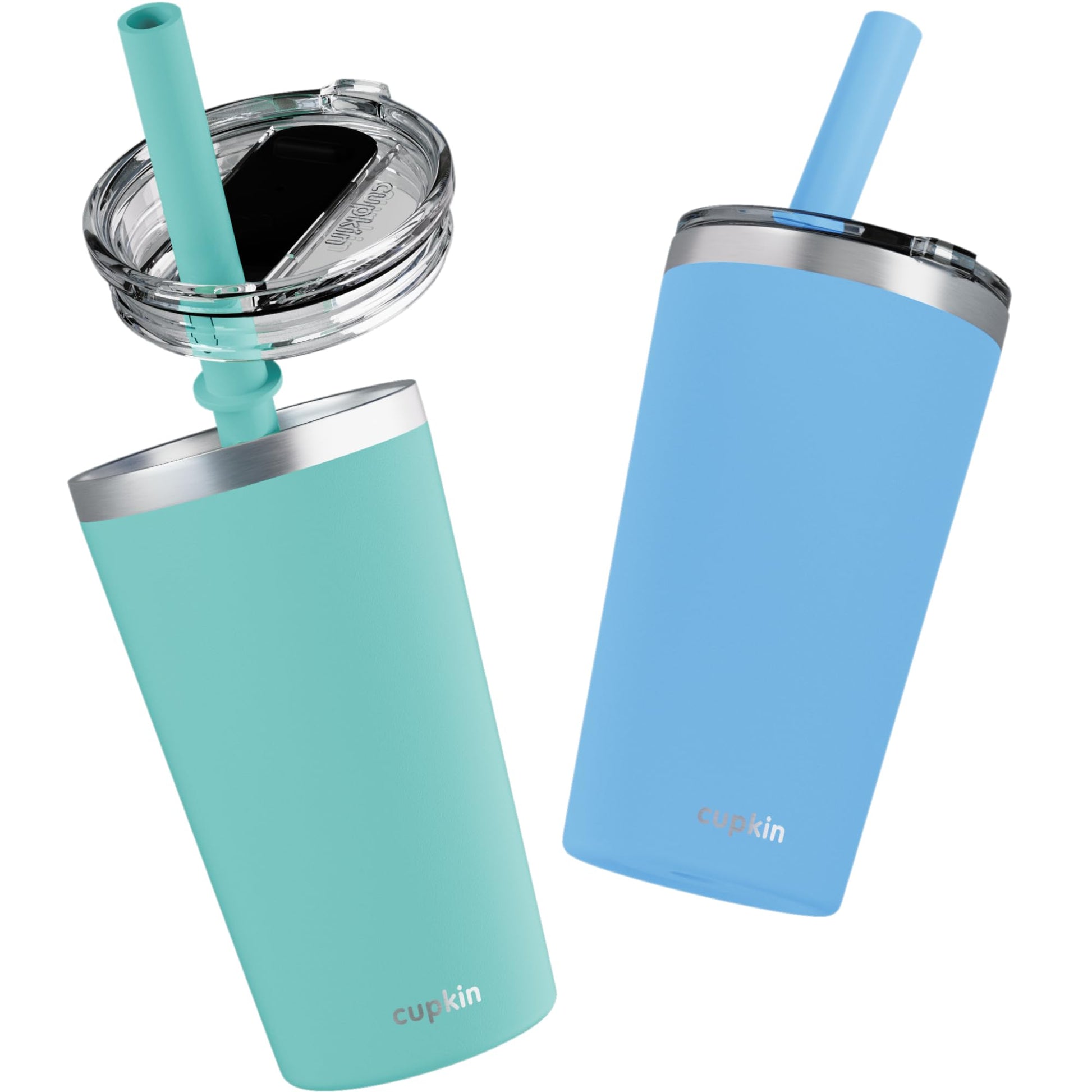 Cupkin Reusable Cups With Lids, The Original Stackable 12 Oz Stainless Steel Tumbler With Lid, Set Of 2 Powder Coated Insulated