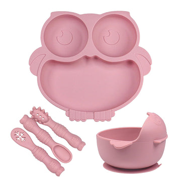 Owl Shape Silicone Baby Feeding Set, Toddler Suction Plates And Bowls Set With Spoons, Kids Silicone Dinnerware Set Eating Utens