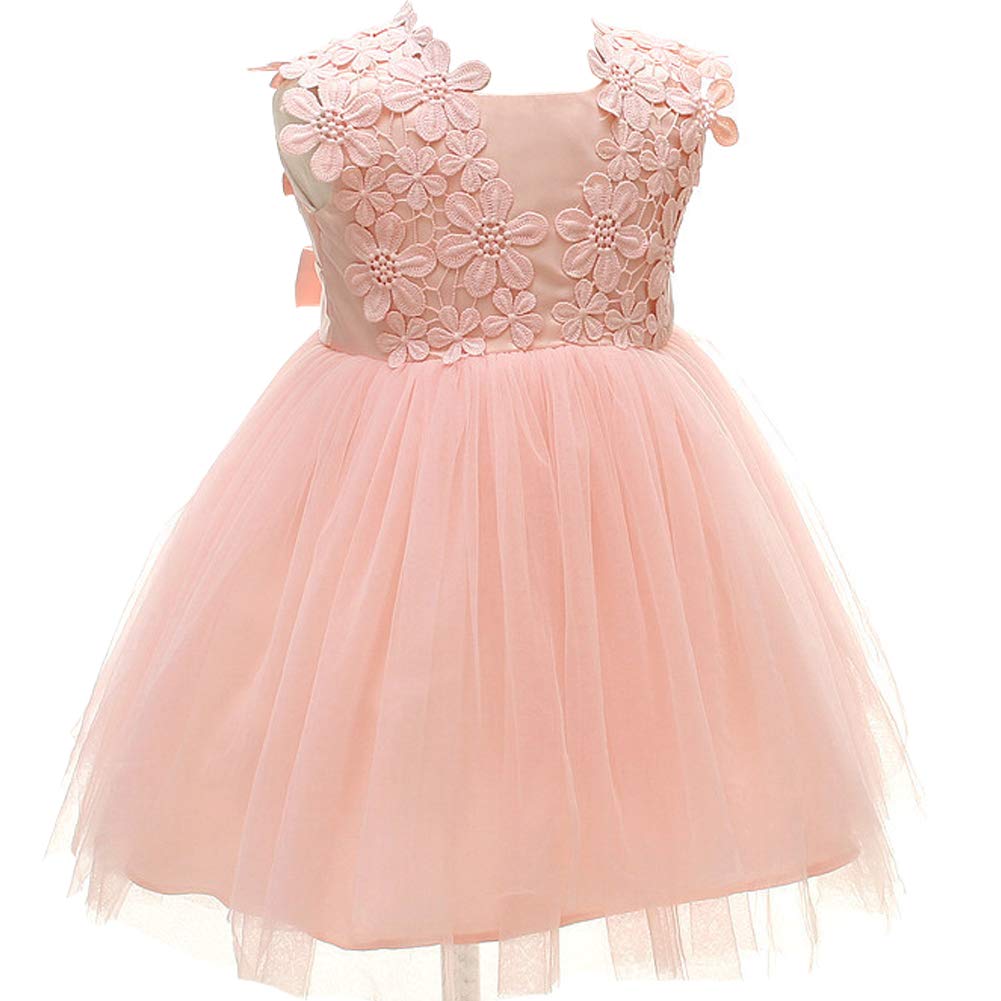 Carecheer Pink Baby Girl Christening Dress Baptism Dedication Blessing Gown Special Occasion Dresses With Floral Embroidered (Us