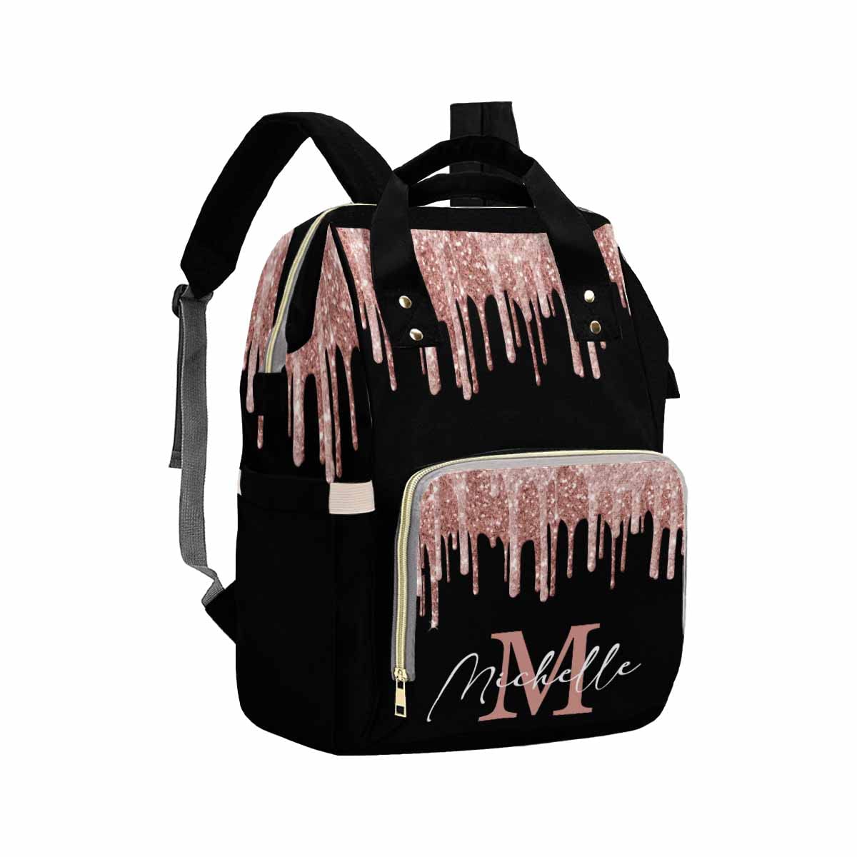 Artsadd Artsadd Personalized Diaper Bag With Name, Customized Black Pink Glitt ...