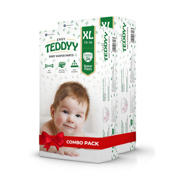 Teddyy Easy Baby Xl Size Diaper Pant Style | 68 Count (Extra Large) | 1217 Kg (Pack Of 2) | Long Protection Hours | AntiBacter