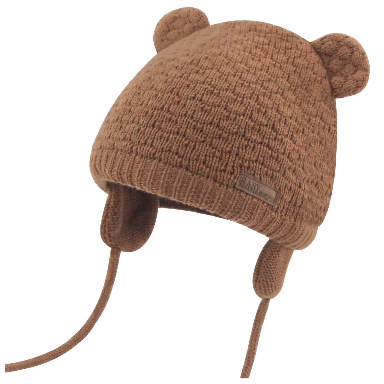 Duoyeree Kids Baby Hat Soft Warm Cable Knit Beanie Toddler Girl Fall Winter Hats(Net-Brown,12-18 Months)