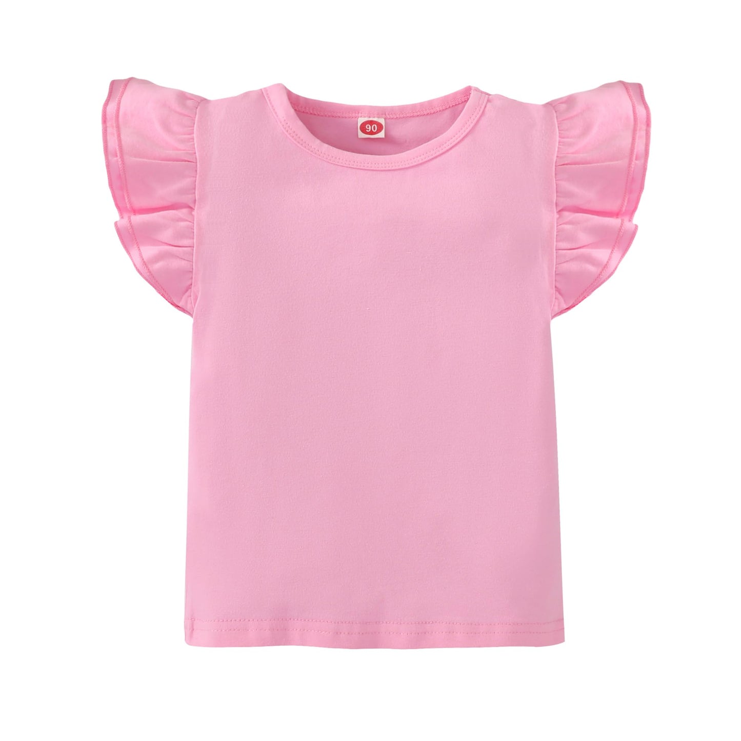 Kids Blouse Plain Ruffle Sleeve Top Toddler Girls Solid Color TShirt Baby Girl Cotton Casual Clothes, Pink, 23T