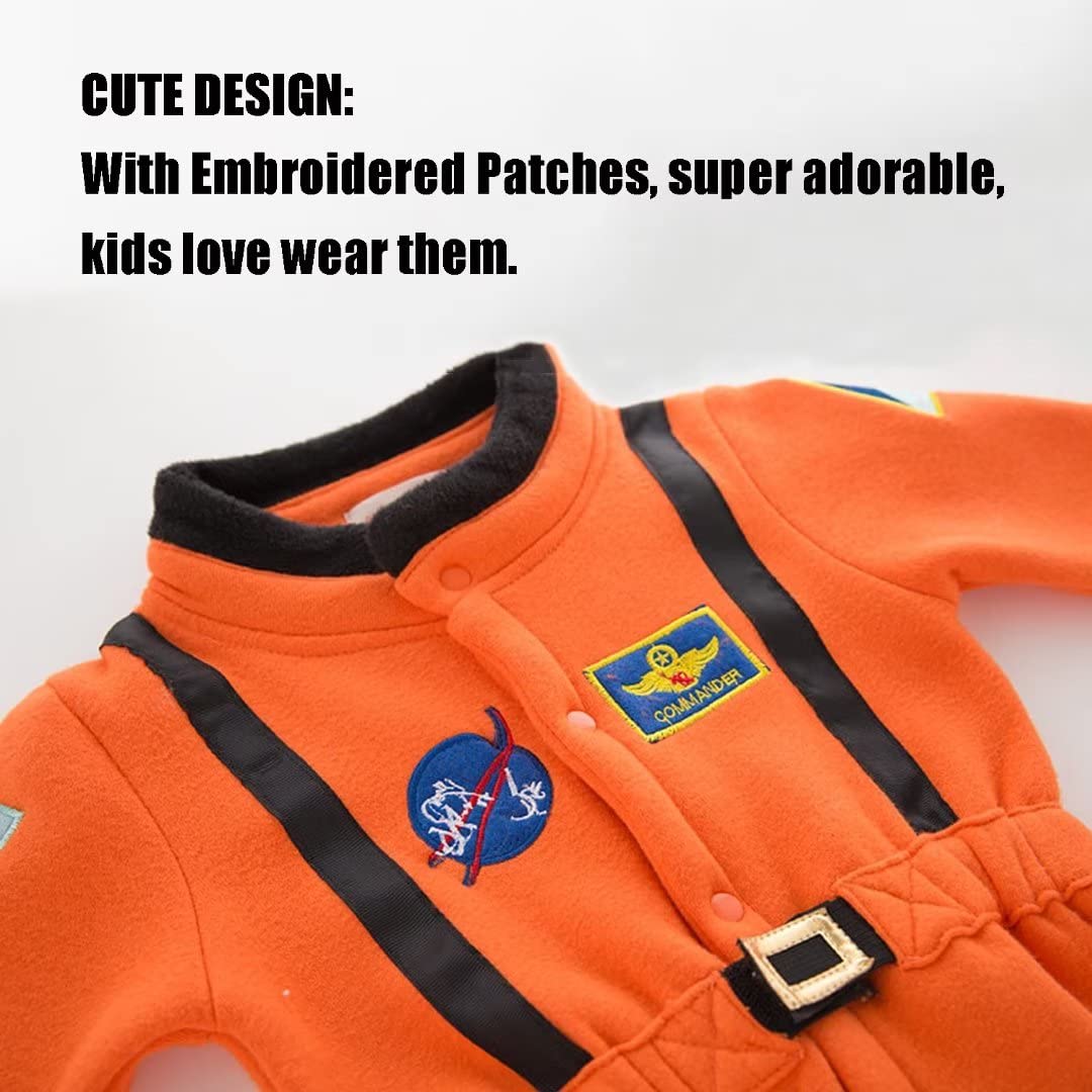 Ollull Baby Astronaut Costumes, Unisex Toddler Space Suit, Halloween Dress Up Romper Pilot Costume(Orange,12-18 Months)