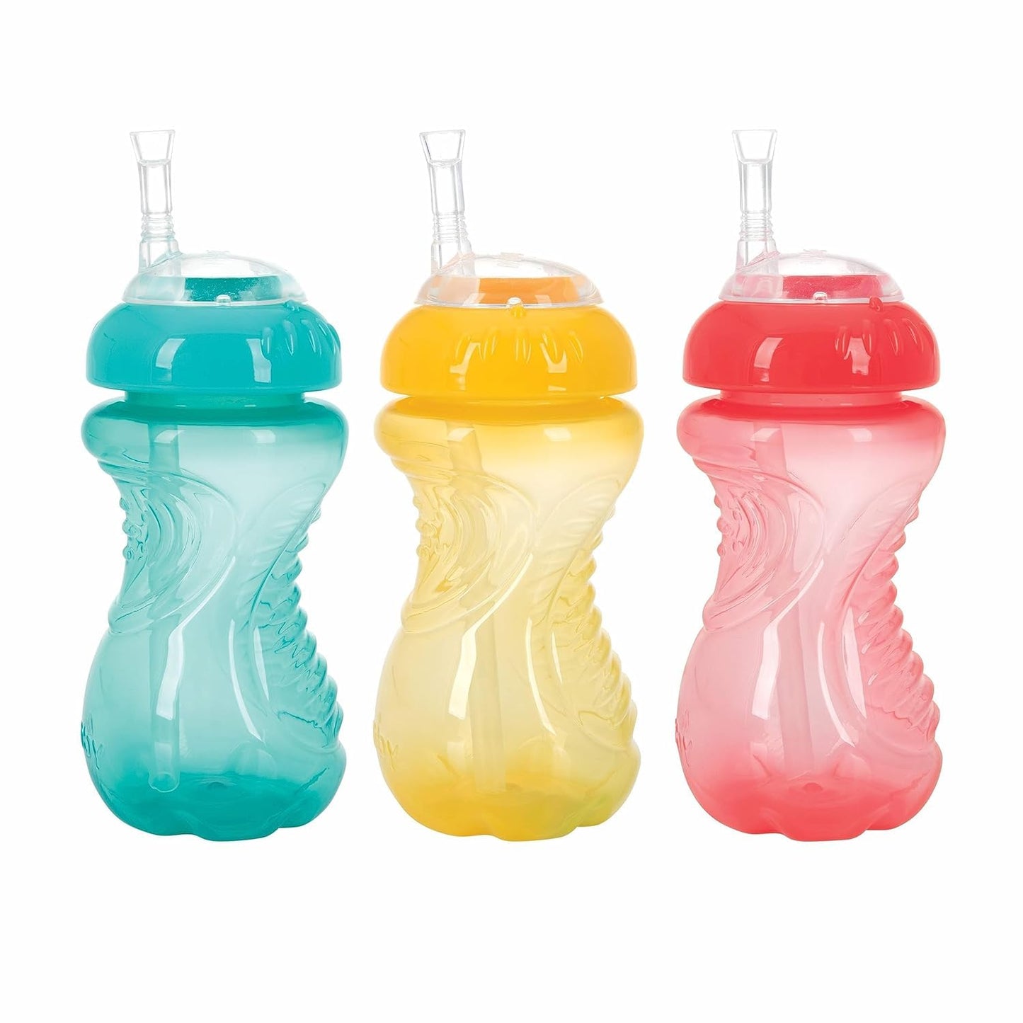 Nuby 3 Pack No Spill Flex Straw Toddler Sippy Cups - Toddler Cups Spill Proof With Easy And Firm Grip - Toddlers Cups - Aqua, Ye