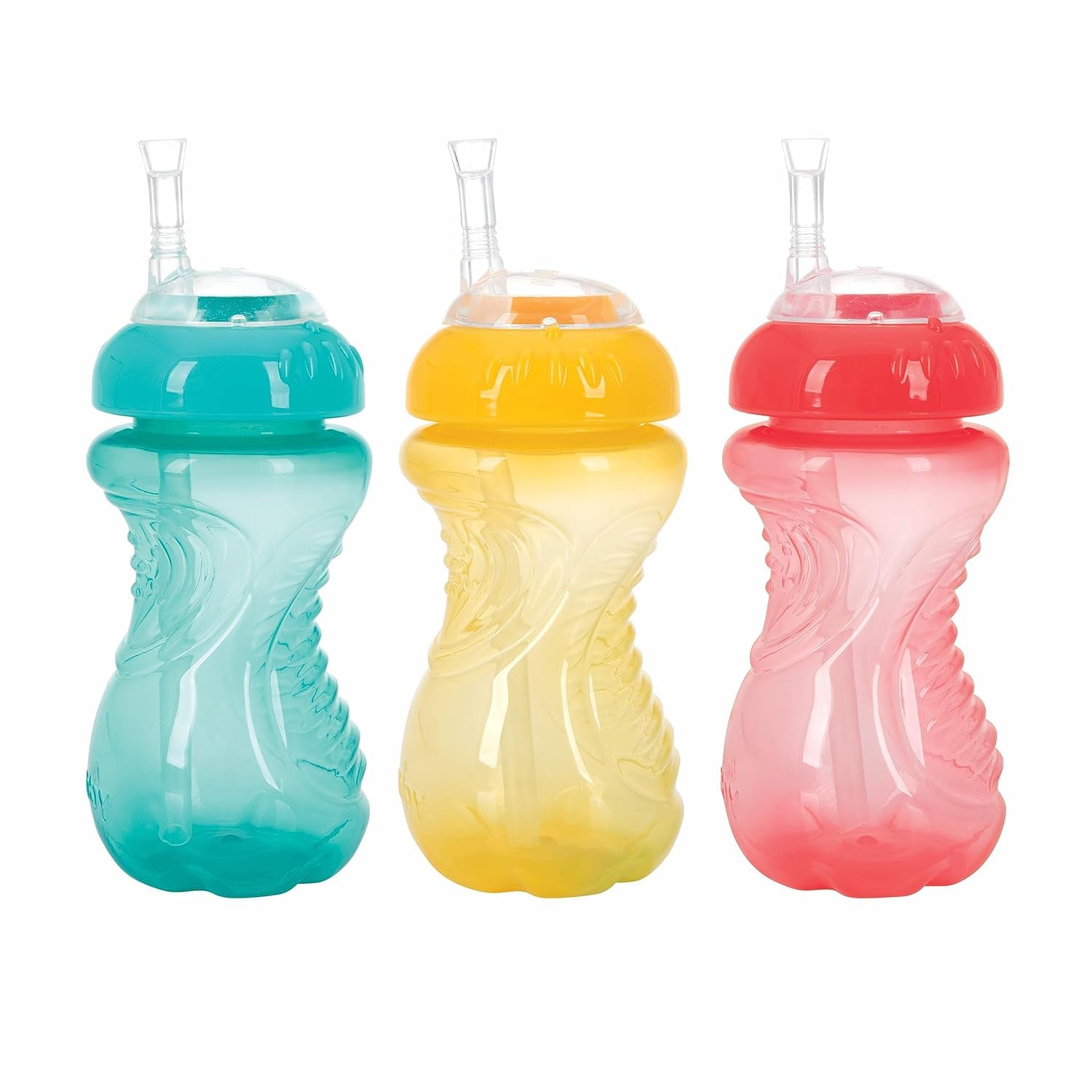 Nuby 3 Pack No Spill Flex Straw Toddler Sippy Cups - Toddler Cups Spill Proof With Easy And Firm Grip - Toddlers Cups - Aqua, Ye