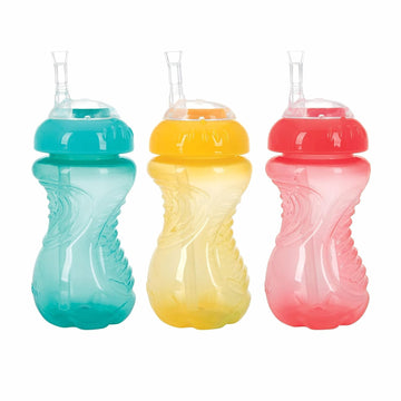 Nuby 3 Pack No Spill Flex Straw Toddler Sippy Cups - Toddler Cups Spill Proof With Easy And Firm Grip - Toddlers Cups - Aqua, Ye