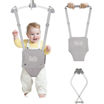 FUNLIO 2 in 1 Baby Door Jumper with Door Clamp, Baby Walking Harness for 6-24 Months, Infant Jumper Doorway with Strong Spring &