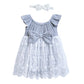 Hopscotch Girls Ruffled Sleeves Grey Pure Cotton Embroidered Dress With Headband (1824 Months)