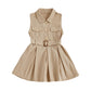 Rourufy Toddler Baby Girl Summer Dress Girls Elegant A Line Pleated Dresses Spring Summer Clothes with Belt Cute Outfit (A Khaki