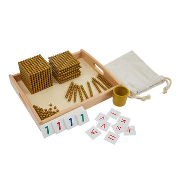 Kghios Montessori Math Beads Toys Materials for Toddlers Golden Beads and Cards Materials Bank Game Thousand Cube Decimal System