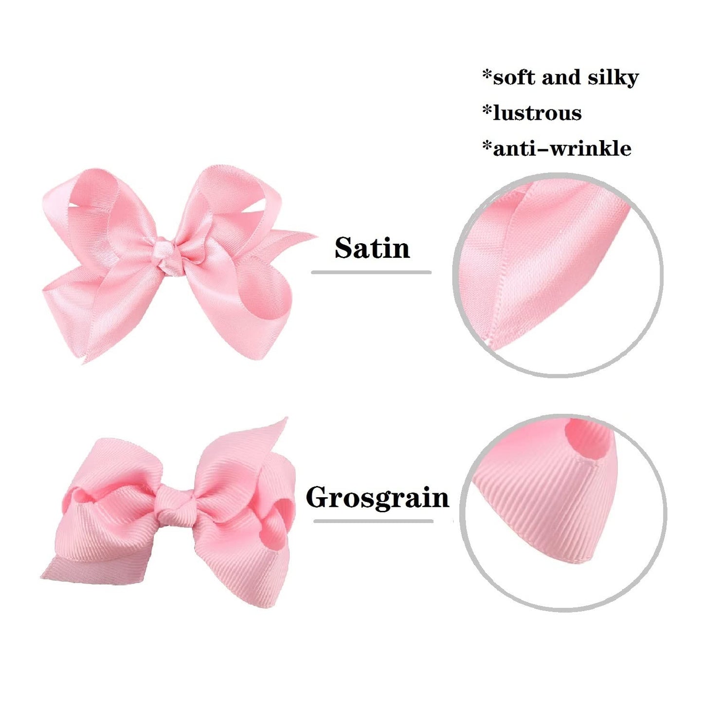 3 Inch Satin Bow For Little Girls - 2 Pcs (Pink)