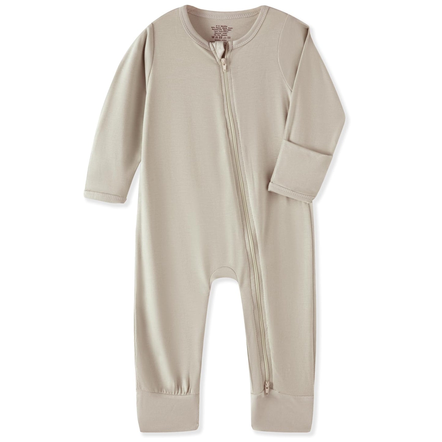Medjhotep Rayon from Bamboo Baby Pajamas 6-9 Months Beige Baby Sleeper with Mitten Cuffs and 2 Way Zipper, Rompers for Baby Boy 
