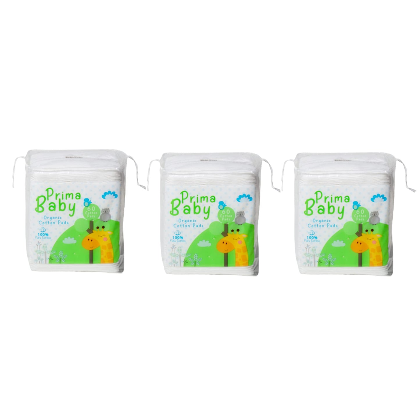 Prima Baby Cotton Squares, Soft And Gentle, Chemical Free For Kids, 60 Pcs  Combo Pack Of 3, 1 Count