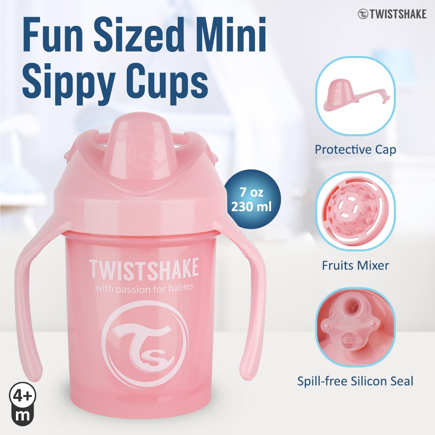 Twistshake Mini Cup 230Ml / 8Oz 4+M Pastel Pink