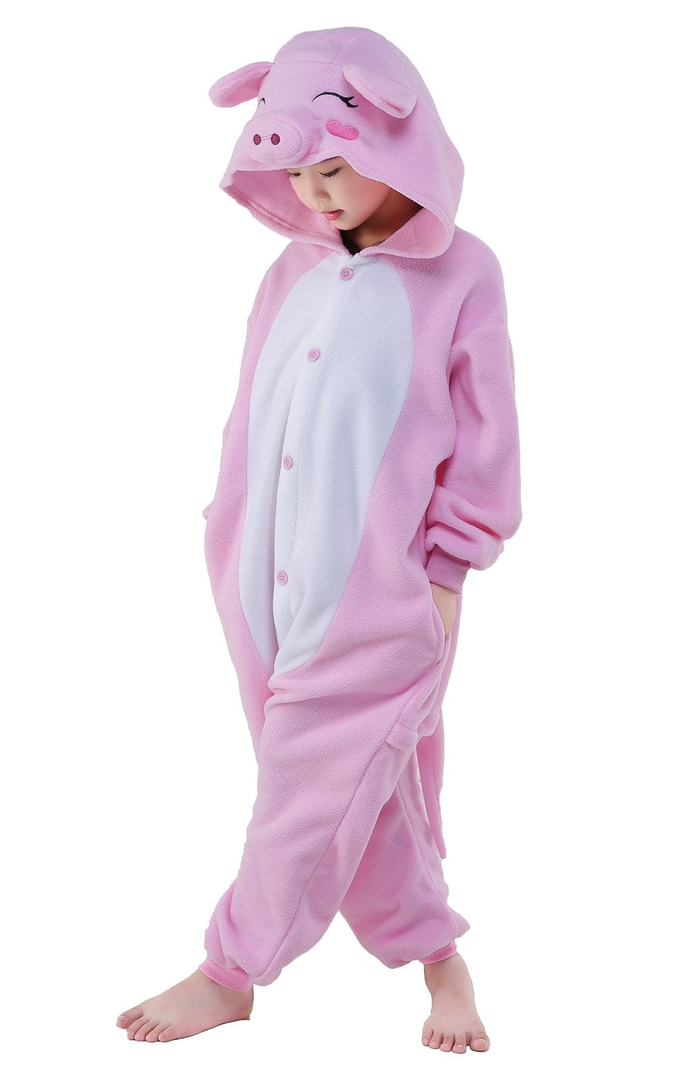Canasour Pig Onesie Halloween Kids Cosplay Costume Girls Animal Unisex Outfuit Creature One Piece Hooded Farm Soft Pajamas Pink
