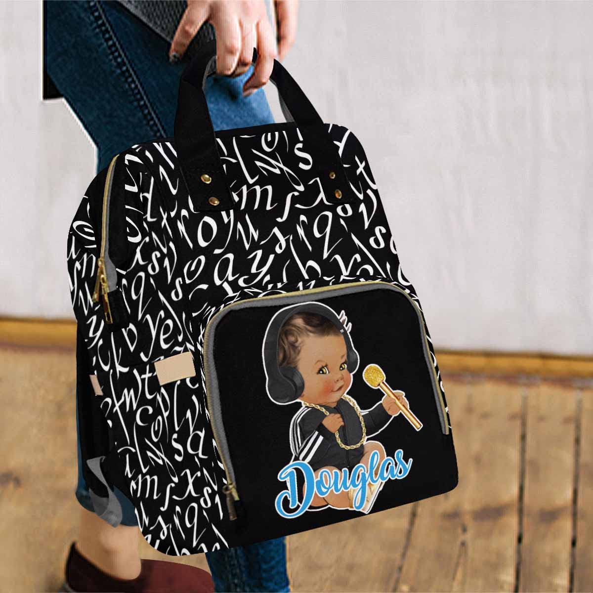 Custom Name Baby Bags For Dad Mom, Personalized Alphabet Microphone Diaper Backpack With Stroller Straps Large Capacity Nappy Ba