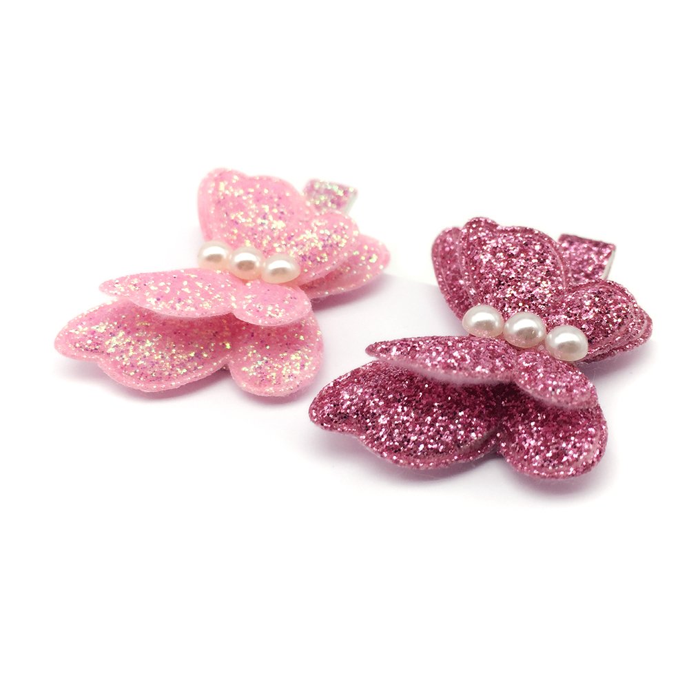8Pcs Baby Girl Hair Clips Toddlers Infants Kids Hair Butterfly Snap Clips Barrettes (8Pc- Sequins Pearl Butterfly)