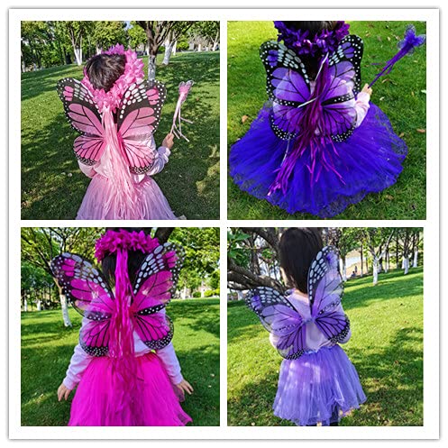 4 Pc Butterfly Costume For Girls Kids Halloween Party Favor Set With Butterfly Wings Tutu Wand Halo