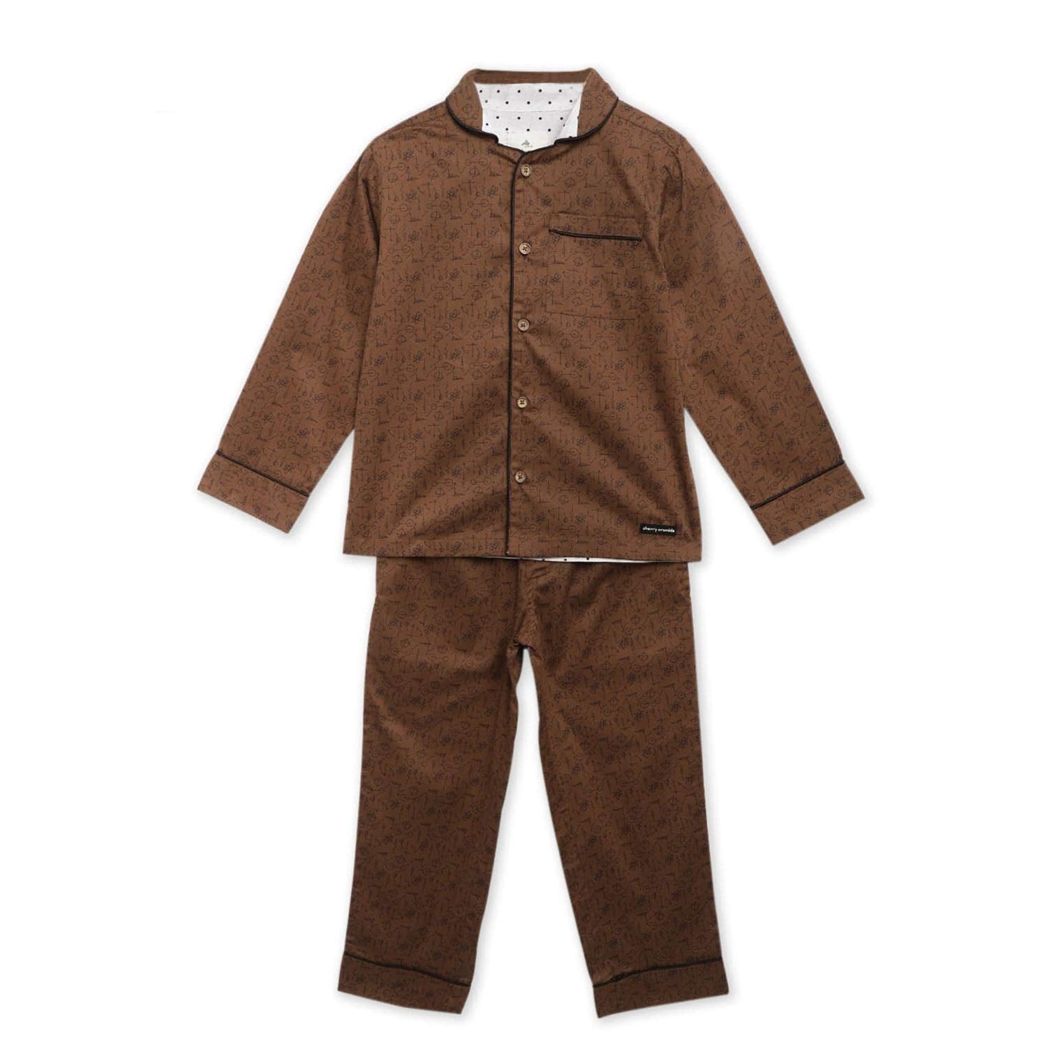 Cherry Crumble Brown Digital Prints Cotton Full Sleeves Boys & Girls Casual Cool Summer Sleepwear/Pj Set/Pyjama Set/Nightsuit | 