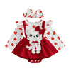 Lagkiyoj Newborn Baby Valentines Day Outfit Baby Girl Romper Ruffle Long Sleeve Ribbed Valentines Dress With Headband (Heart Red