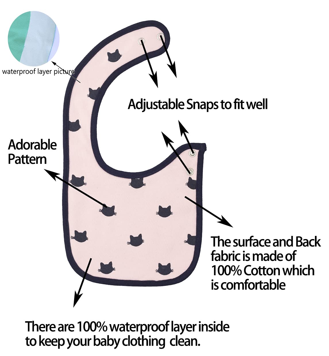 Maiwa 6 Pack Waterproof Cotton Baby Bibs For Girls For Drooling Eating Teething With Snaps