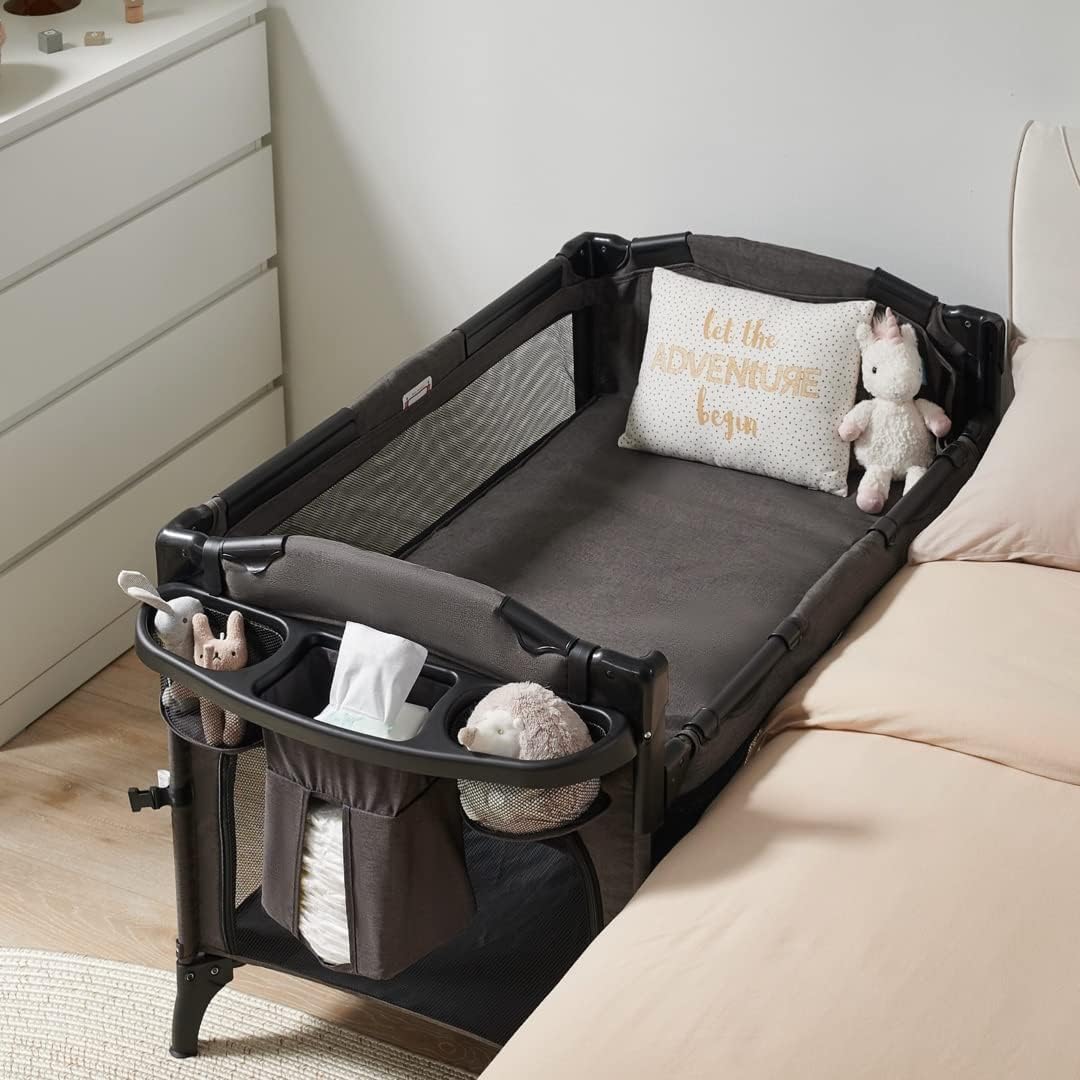 BEKA 4 in 1 Baby Bassinet Bedside Sleeper, Baby Bedside Crib 4 Functions, Bedside Bassinet Crib Sleeper, Playard, Changing Table