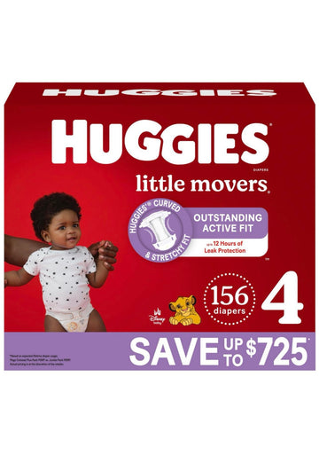 Huggies Little Movers Diapers, Size 4-22-37 Pounds (156 Count)