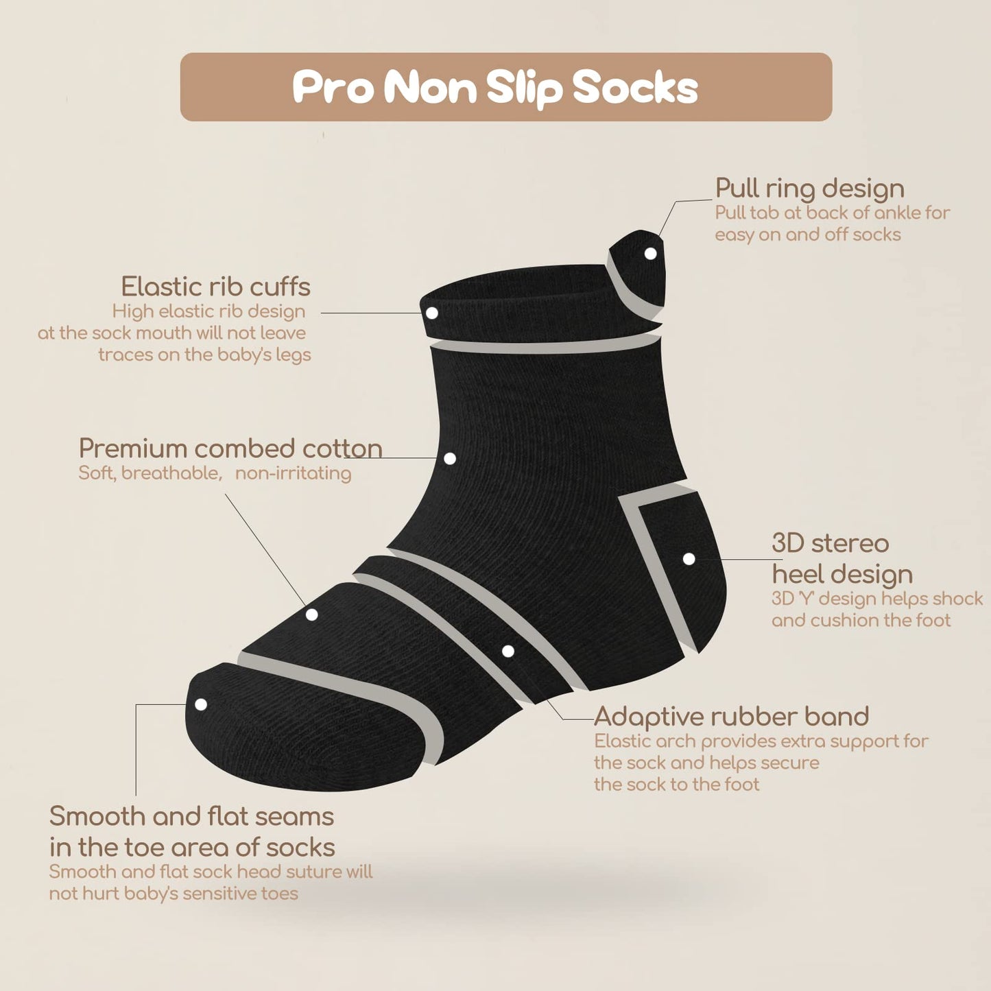 Aroveea Non Slip Grip Ankle Baby Socks 3-5 Years Old Black For Toddler Boys And Girls Kids Socks 12 Pack, Cute Cotton Baby Socks