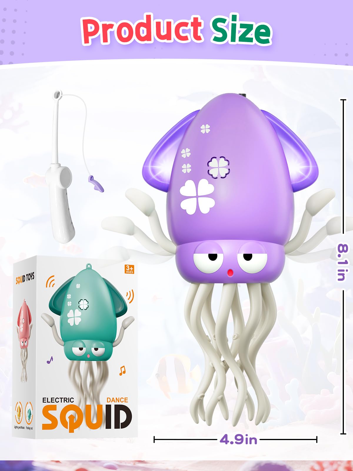 Dancing Squid Baby Toy Gifts, Dancing Octopus Tummy Time Toys, Crawling Octopus with Music and Light, Squid Baby Toy for 3 4 5 6