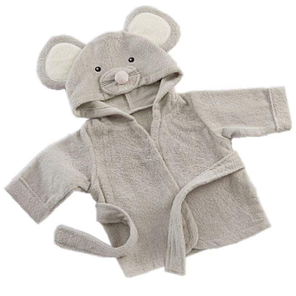 Baby Boy Bathrobe Hooded Girl Bath Towels Wash Waddle Mouse Bath Robe Preterm Newborn Towel Terry 0-18 Month (Grey, S)