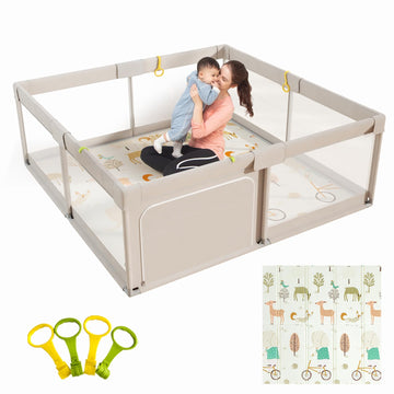 Mloong Baby Playpen with Mat, 59x71 in Extra Large Playpen for Babies and Toddlers, Indoor & Outdoor Activity Center, Safety Bab