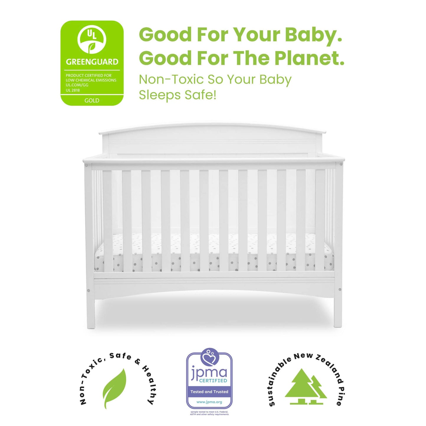 Delta Children Archer Solid Panel 4-In-1 Convertible Baby Crib - Greenguard Gold Certified, Bianca White