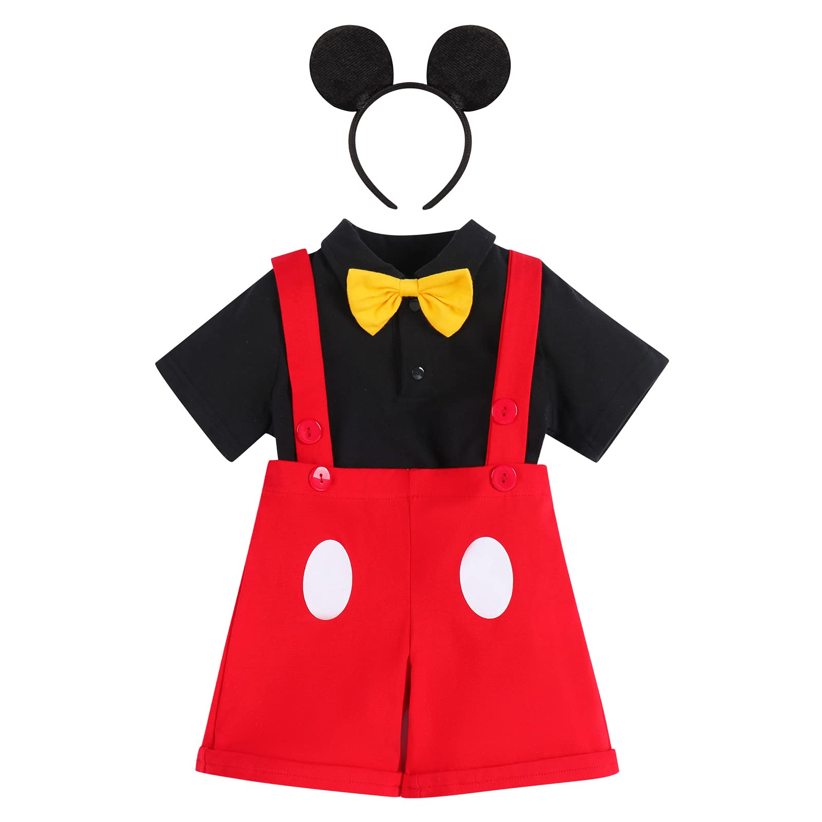 Ibtom Castle Gentleman First Birthday Cake Smash Photo Prop Outfits For Baby Boys Romper+Bow Tie+Overalls Bib Pants Ears Headban