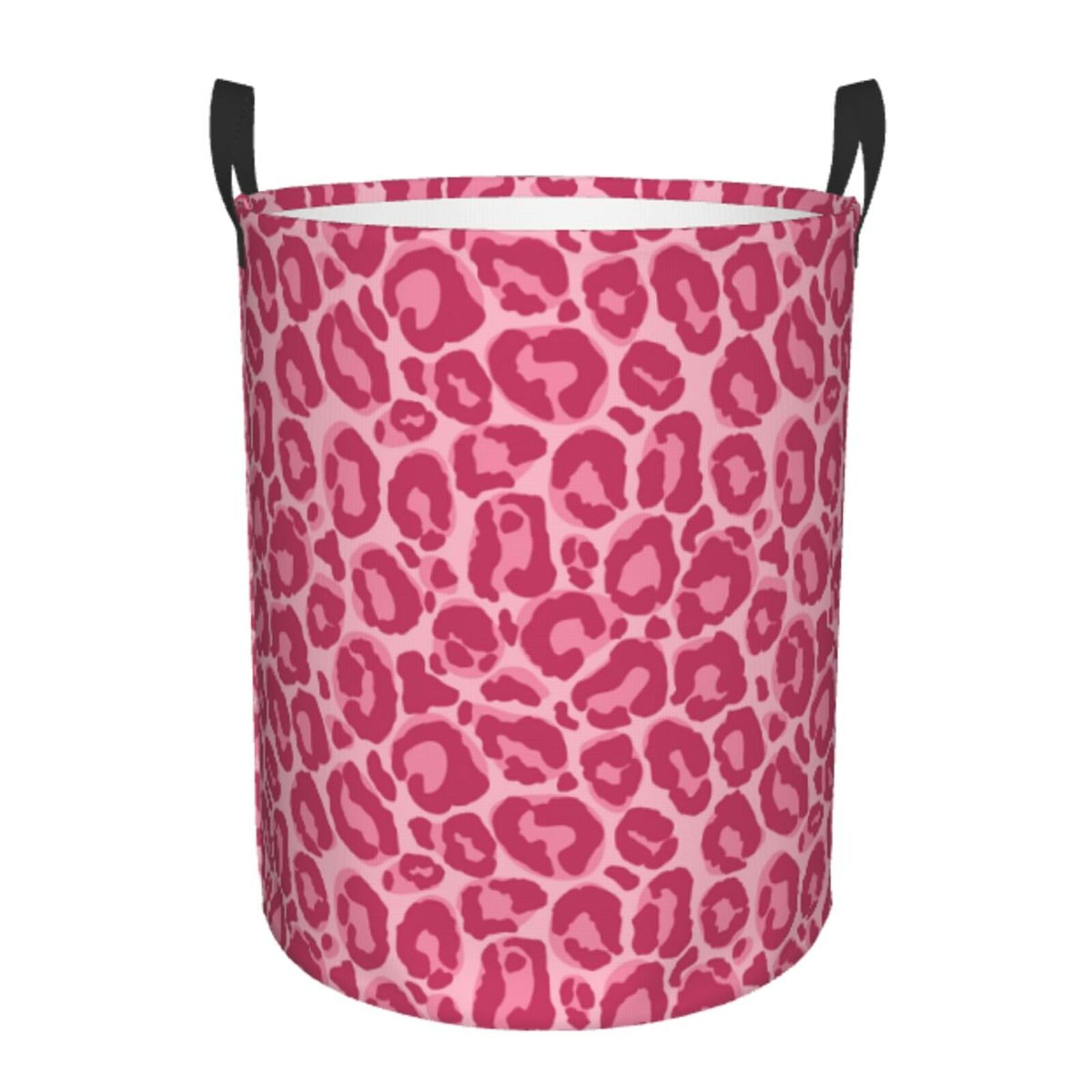 Gbuzozie Pink Leopard Texture Round Laundry Hamper Storage Basket Toys Clothes Organizer Bin For Home Bathroom Bedroom Dorm Nurs