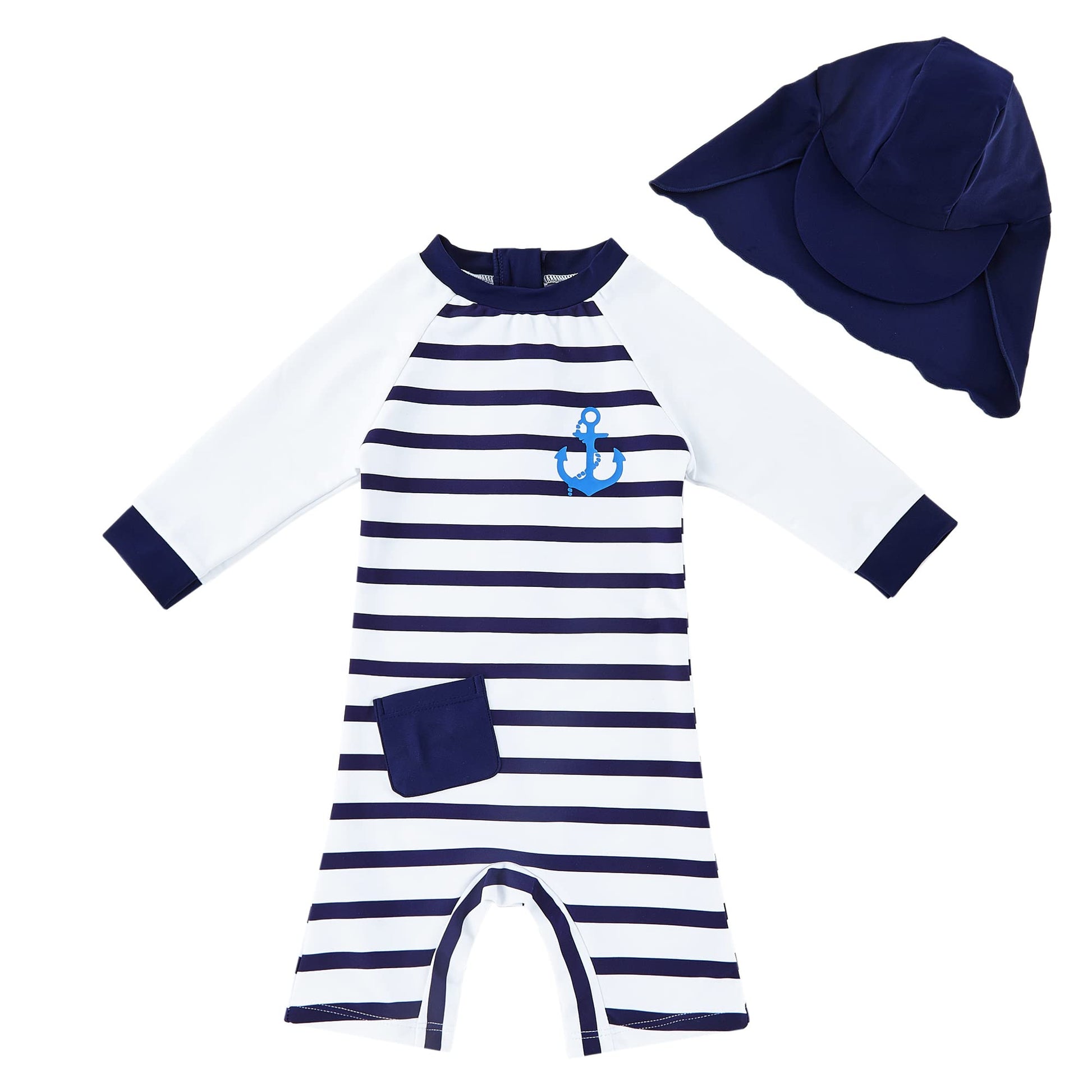 Upandfast Baby/Toddler One Piece Zip Sunsuits With Sun Hat Upf 50+ Sun Protection Infant Beach Swimsuit (White, 3-6 Months)