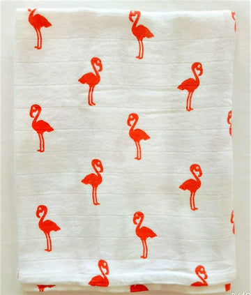 Little Penguins, 100% Organic Cotton  Extra Soft  Breathable  Single Layered  Muslin Swaddles for Kids (Design: Flamingo)