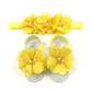 Allydrew Baby Girl Barefoot Flower Sandals & Headbands Set Chiffon Flower Baby Sandals - Sunshine (Set Of 4),One Size