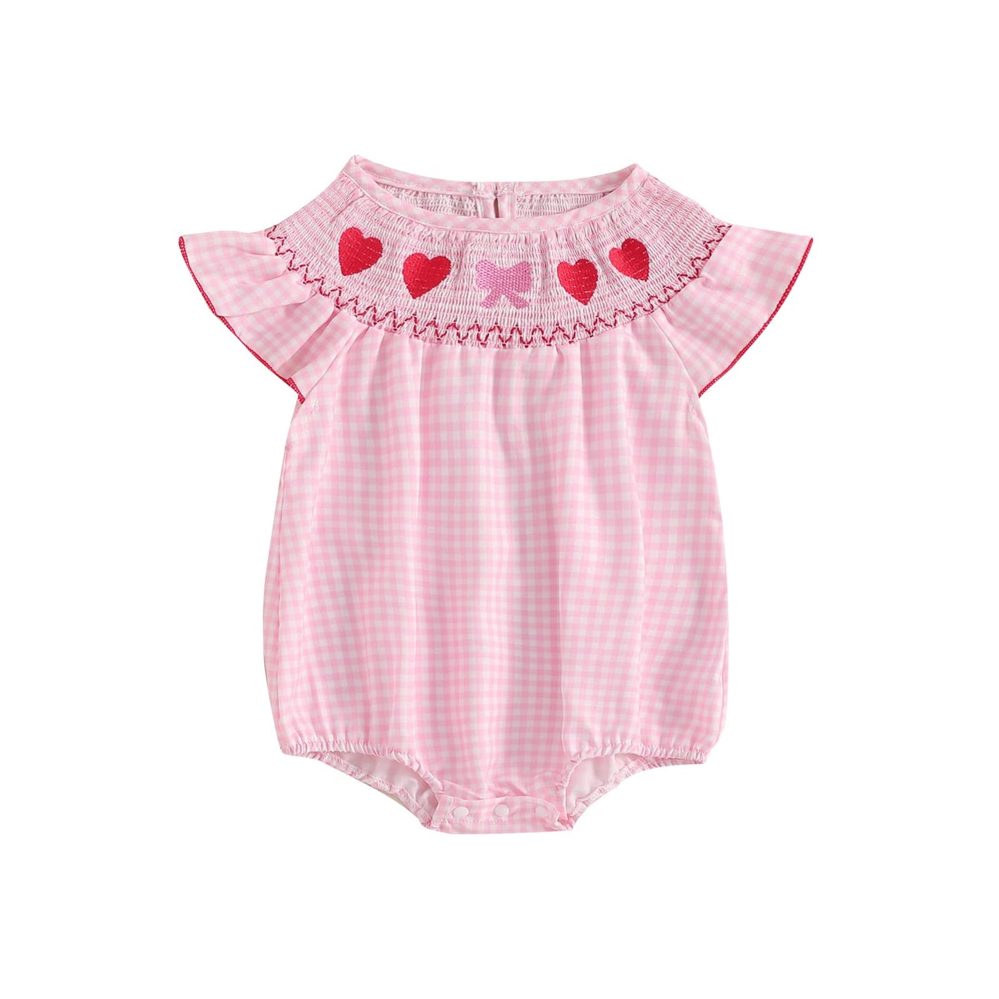 BemeyourBBs Newborn Baby Girl Valentines Day Outfit Heart Bubble Romper Embroidery Cute Smocked Baby Girl Clothes (Heart Bow Pin