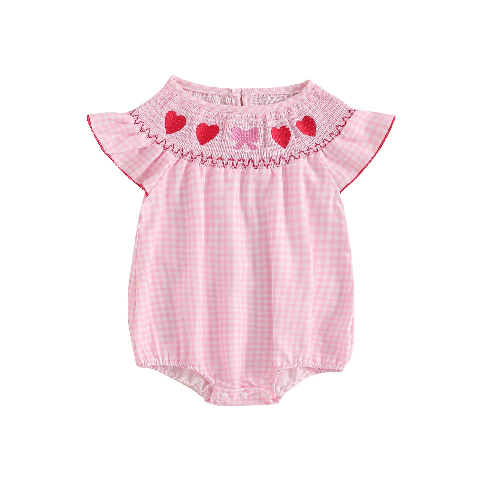BemeyourBBs Newborn Baby Girl Valentines Day Outfit Heart Bubble Romper Embroidery Cute Smocked Baby Girl Clothes (Heart Bow Pin