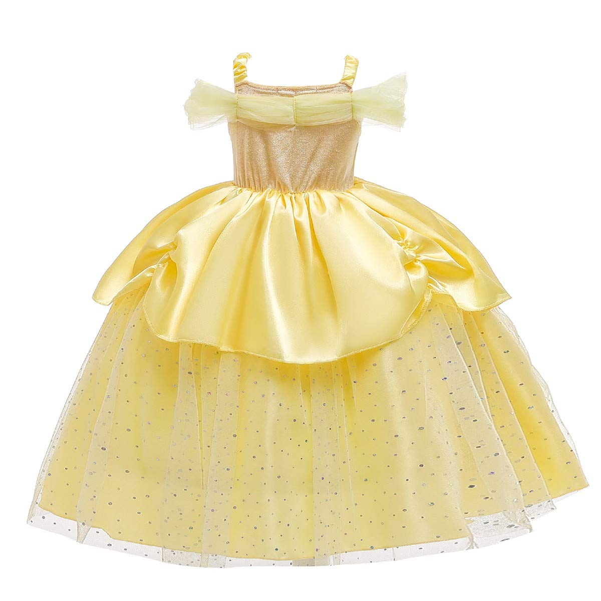 Fmyfwy Girls Belle Princess Fancy Dress Beauty And Beast Outfits Halloween Christmas Wedding Birthday Gown W/Accessories,Yellow