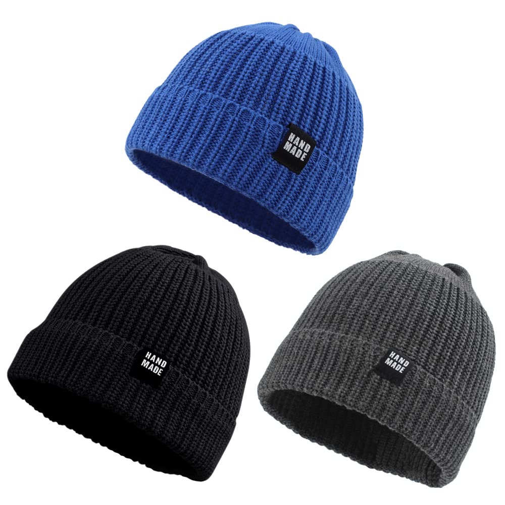 Simple Knitted Baby Beanie Hip-Hop Boys Winter Hat Toddler Kids Bonnet For Girl 0-5Y (3Pcs-H, M)