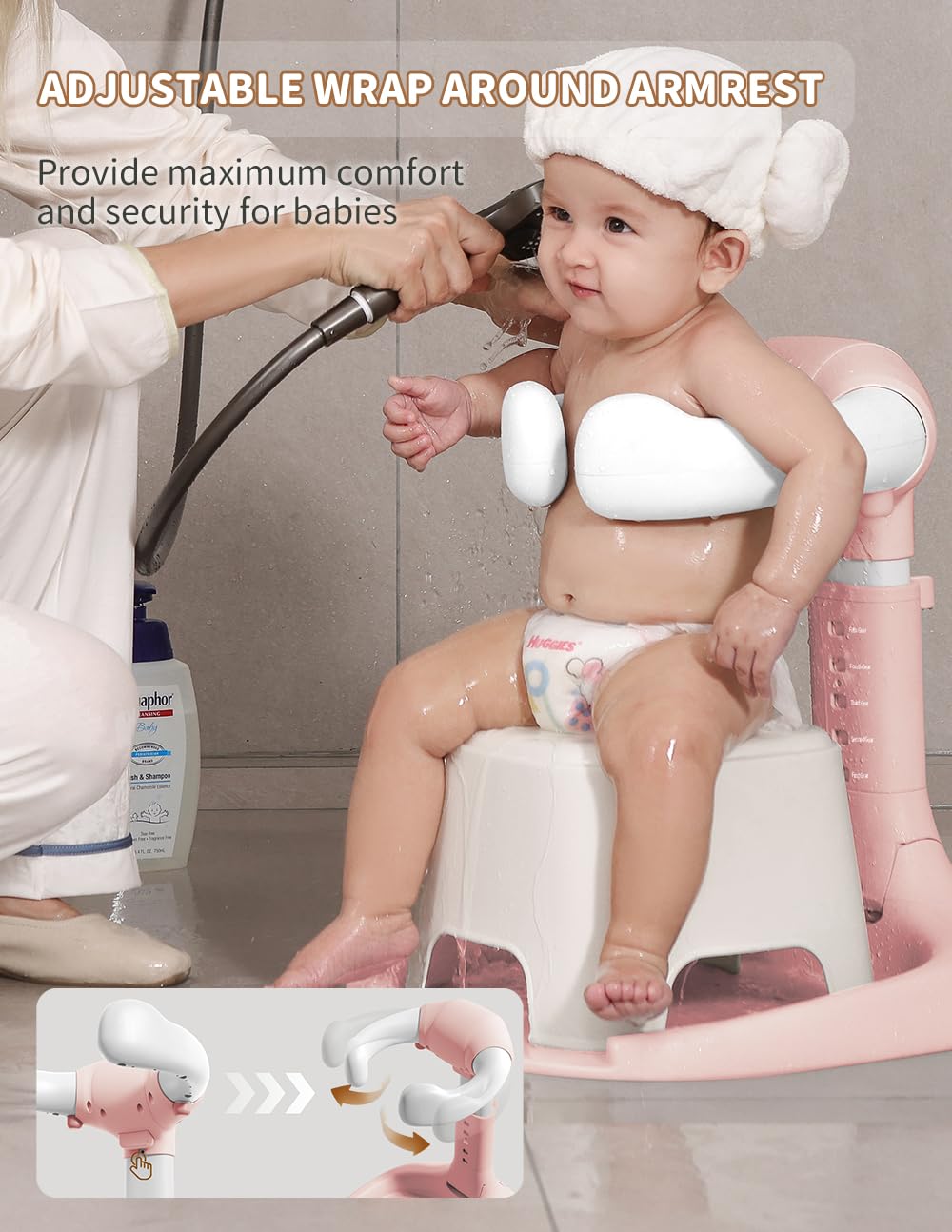 Baby Shower Stand, Baby Bath Support, Baby Shower Standing Support With Adjustable Height And Armrest, Baby Bath Stand With Anti