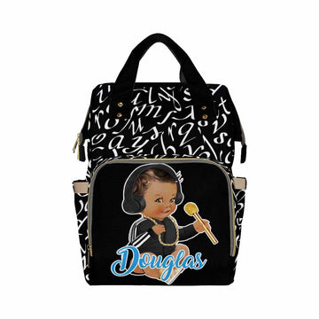 Custom Name Baby Bags For Dad Mom, Personalized Alphabet Microphone Diaper Backpack With Stroller Straps Large Capacity Nappy Ba