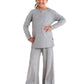 Girls Henley Neck Tee and Pyjama Night Set, Grey Melange, 34Y