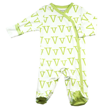 Babysoy Organic Newborn Baby Alphabet Footie Onepiece With Feet (06-12 Months, V)
