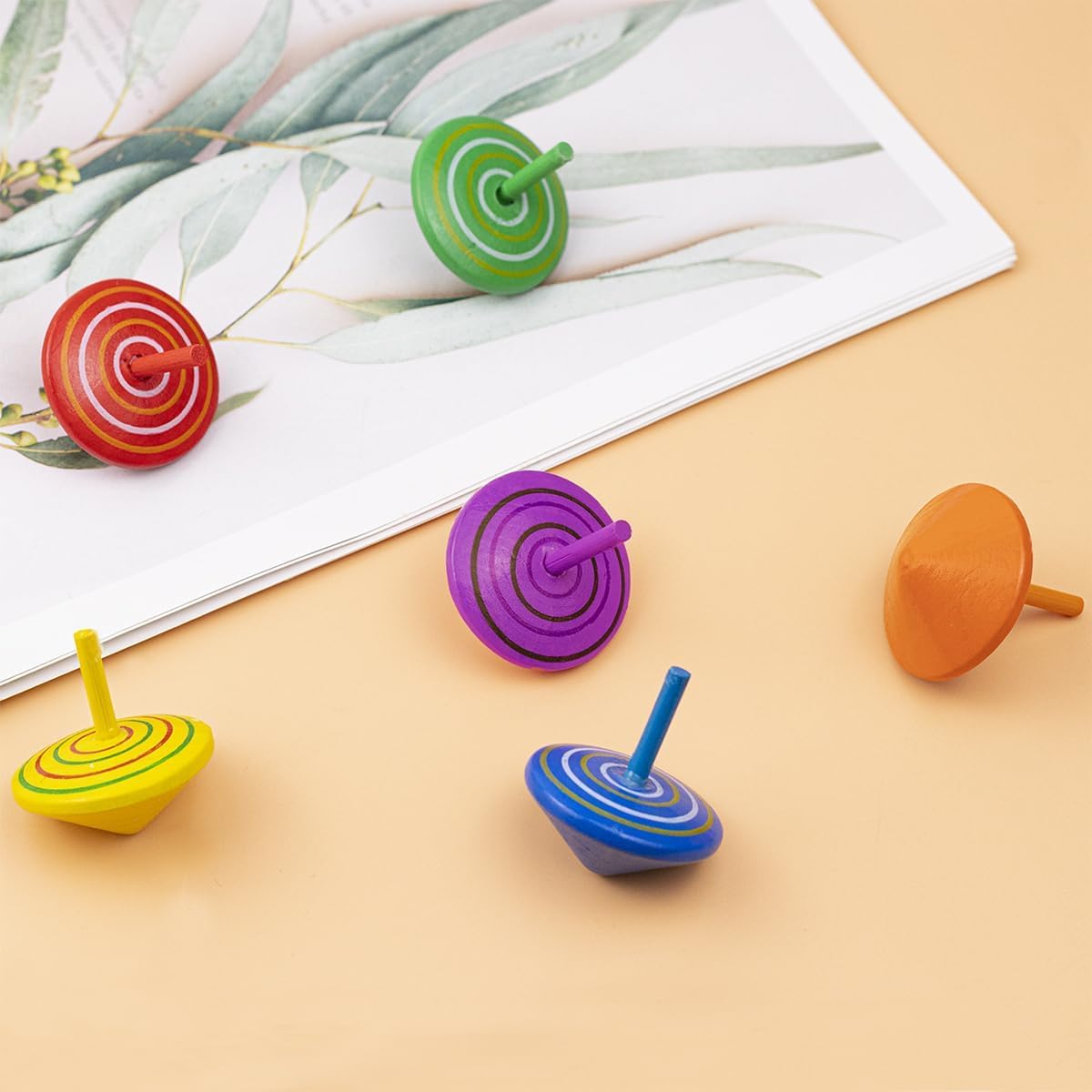 18Pcs Colorful Wooden Spinning Tops Rainbow Gyroscopes Toy Educational Spinning Toy Wood Painted Tops For Family Games Party For